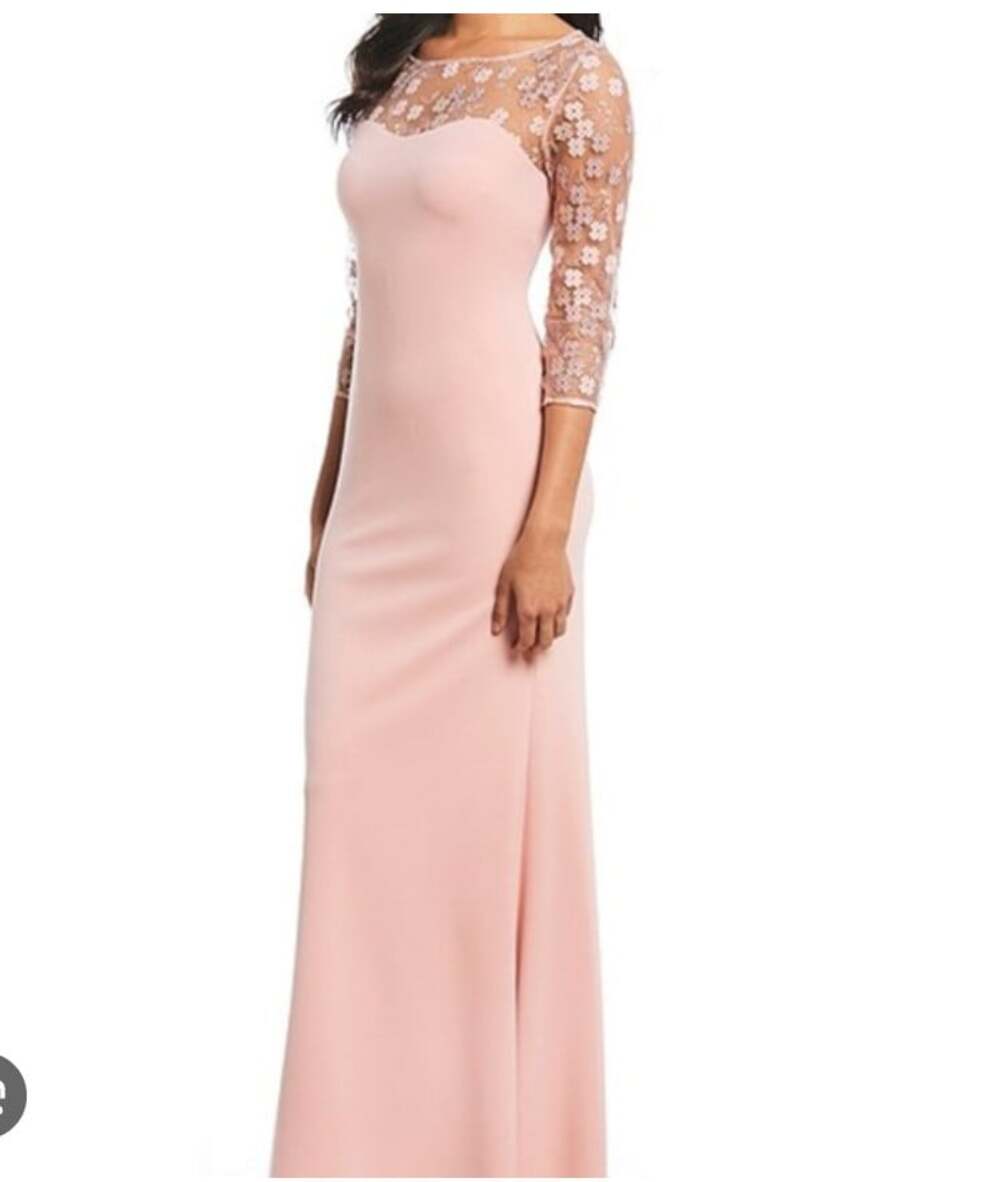 Karl Lagerfeld Paris Dress Womens 12 Pink Lace Floral 3/4 Sleeve Maxi Sheath